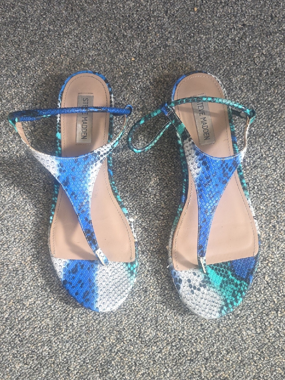 Steve Madden Blue & Teal Snake-Print T-Strap Sandals